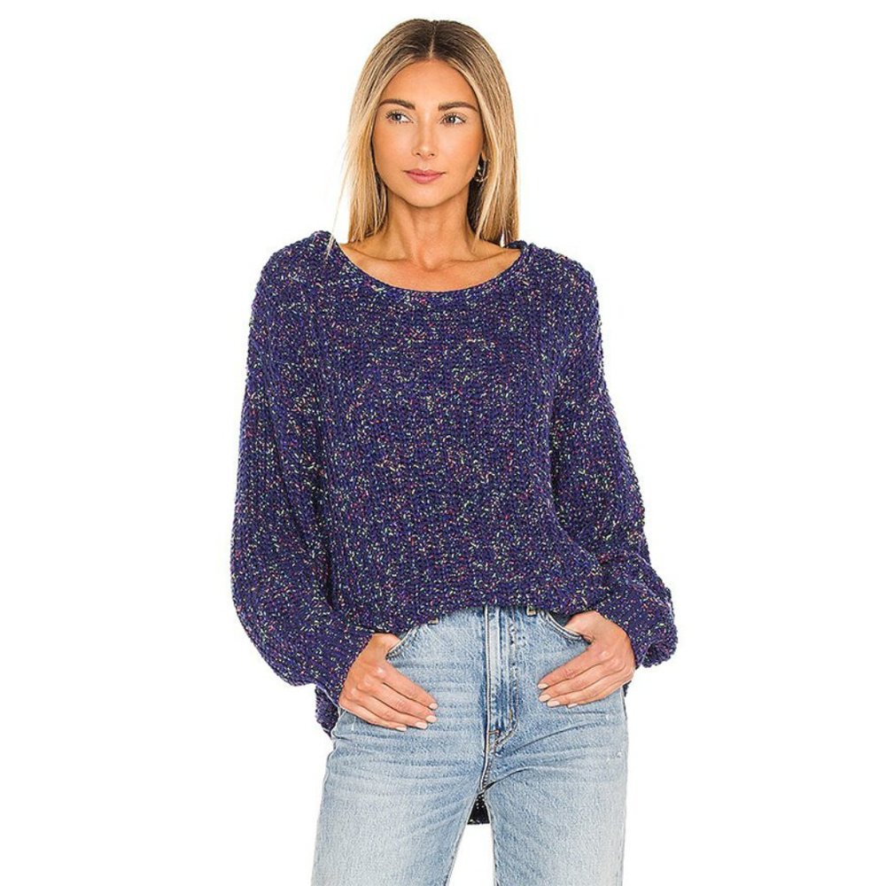 Free People Purple Multicolor Speckled Crewneck Sweater
